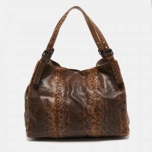 Pre Owned Bottega Veneta Brown Karung Leather Tote