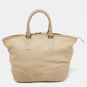 Bottega Veneta Beige Intrecciato Leather Zip Shopper Tote