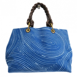 Pre Owned Bottega Veneta Blue Canvas Shopper Tote