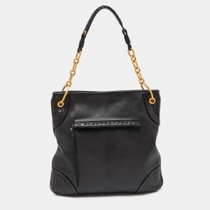 Pre Owned Bottega Veneta Black Leather Chain Hobo