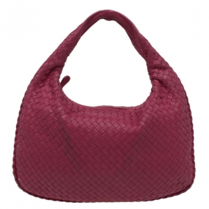 Pre Owned Bottega Veneta Pink Lambskin Medium Intrecciato Hobo