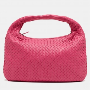 Pre Owned Bottega Veneta Pink Intrecciato Leather Medium Veneta Hobo