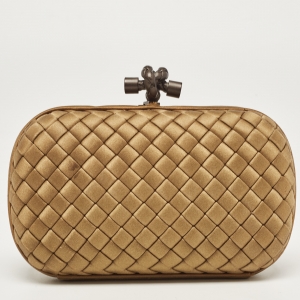 Pre Owned Bottega Veneta Brown Intrecciato Satin Knot Clutch