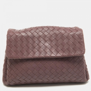 Pre Owned Bottega Veneta Purple Intrecciato Leather Flap Clutch