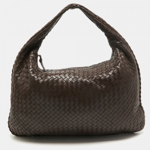 Pre Owned Bottega Veneta Dark Brown Intrecciato Leather Large Veneta Hobo