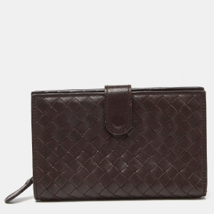 Pre Owned Bottega Veneta Brown Intrecciato Leather French Wallet