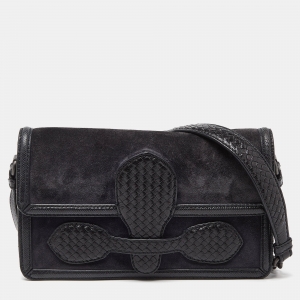 Pre Owned Bottega Veneta Blue/Black Suede and Leather Rialto Shoulder Bag