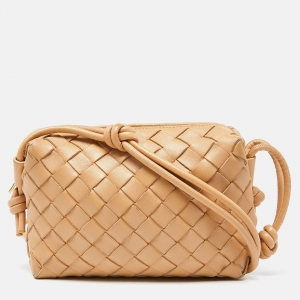 Pre Owned Bottega Veneta Beige Intrecciato Leather Mini Loop Camera Crossbody Bag