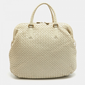 Pre Owned Bottega Veneta Cream Intrecciato Leather Frame Hobo
