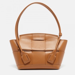 Pre Owned Bottega Veneta Brown Intrecciato Leather Arco Tote