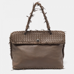Bottega Veneta Beige Intrecciato Leather Top Handle Bag
