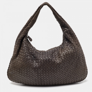 Pre Owned Bottega Veneta Brown Intrecciato Leather Large Veneta Hobo