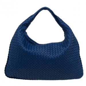 Pre Owned Bottega Veneta Atlantic Blue Nappa Leather Intrecciato Hobo