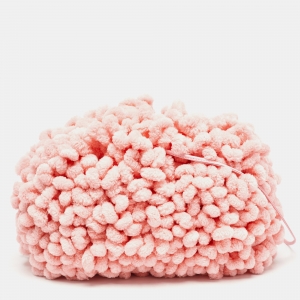 Pre Owned Bottega Veneta Pink Chenille Fabric Pouch Clutch