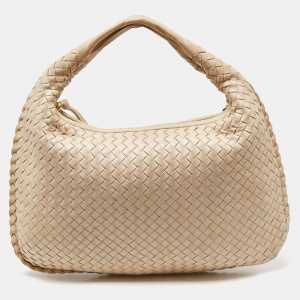 Pre Owned Bottega Veneta Beige Intrecciato Leather Small Hobo