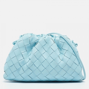 Pre Owned Bottega Veneta Light Blue Intrecciato Leather Mini The Pouch Bag