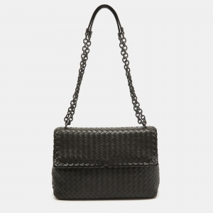 Pre Owned Bottega Veneta Choco Brown Intrecciato Leather Medium Olimpia Flap Shoulder Bag