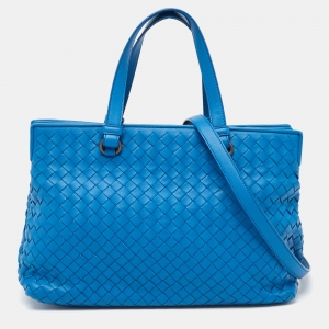 Pre Owned Bottega Veneta Blue Intrecciato Leather Tote