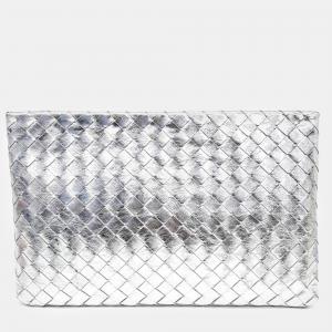 Pre Owned Bottega Veneta Silver Mesh Clutch Bag