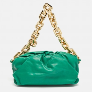 Pre Owned Bottega Veneta Green Leather The Chain Pouch Bag