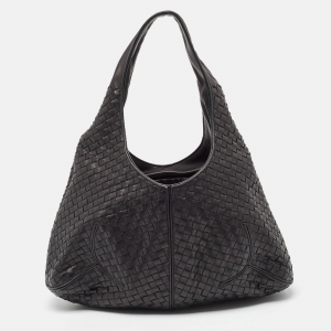Pre Owned Bottega Veneta Black Intrecciato Leather Ball Hobo