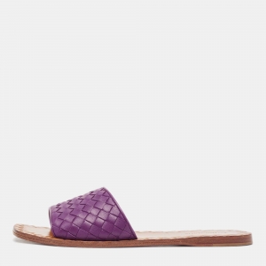 مملوكة مسبقًا Bottega Veneta Purple Intrecciato Leather Flat Slides Size 38