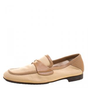 Pre Owned Bottega Veneta Beige Fabric and Leather Trim Loafers Size 39
