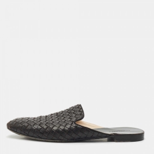 Bottega Veneta Black Intrecciato Leather Espresso Fiandra Mules Size 40.5