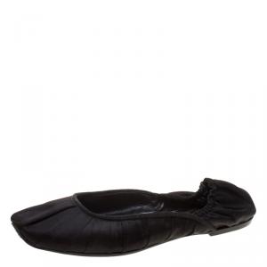 Pre Owned Bottega Veneta Black Pleated Satin Scrunch Ballet Flats Size 37.5