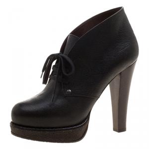 Pre Owned Bottega Veneta Black Leather Lace Up Ankle Boots Size 38