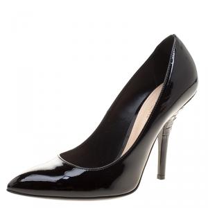 Pre Owned Bottega Veneta Black Patent Leather Intrecciato Heel Pointed Toe Pumps Size 37.5