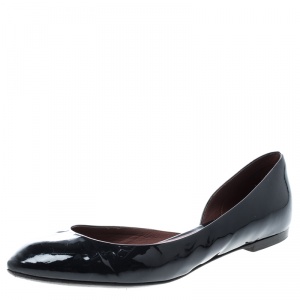 Pre Owned Bottega Veneta Black Patent Leather D'orsay Ballet Flats Size 39