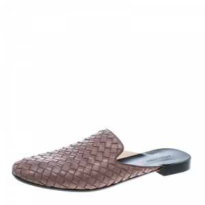 Pre Owned Bottega Veneta Mauve Intrecciato Leather Espresso Fiandra Mules Size 39