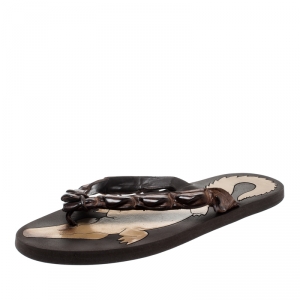 Pre Owned Bottega Veneta Brown Croc Leather Flat Flip Flops Size 38