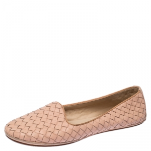 Pre Owned Bottega Veneta Blush Pink Intrecciato Leather Smoking Slippers Size 38