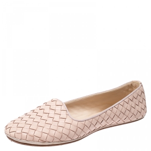 Pre Owned Bottega Veneta Beige Intrecciato Leather Smoking Slippers Size 37