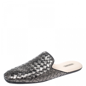 Pre Owned Bottega Veneta Metallic Intrecciato Leather Mules Size 39