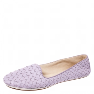 Pre Owned Bottega Veneta Lavender Intrecciato Leather Ballet Flats Size 40