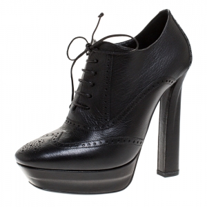 Pre Owned Bottega Veneta Black Brogue Leather Wingtip Ankle Boots Size 39