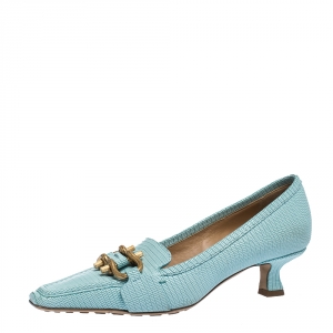 Pre Owned Bottega Veneta Blue Lizard Embossed Leather Madame Pumps Size 36