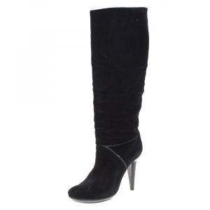 Pre Owned Bottega Veneta Black Suede Knee High Boots Size 38.5