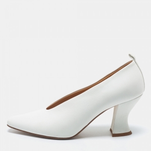Pre Owned Bottega Veneta White Leather Almond-Toe Pumps Size 38