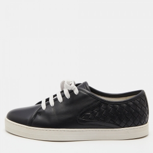 Pre Owned Bottega Veneta Black Intrecciato Leather Lace Up Sneakers Size 37