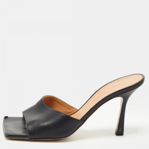 Bottega Veneta Black Leather Stretch Slide Sandals Size 37