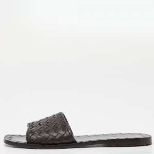 Pre Owned Bottega Veneta Brown Intrecciato Leather Flat Slides Size 36