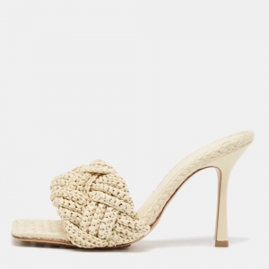 مملوكة مسبقًا Bottega Veneta Cream Raffia Lido Slides Size 39  