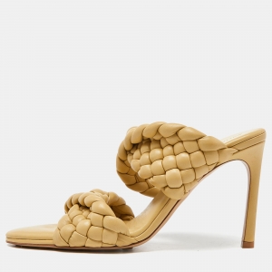 Pre Owned Bottega Veneta Yellow Intrecciato Leather BV Curve Mules Size 40