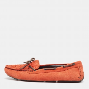 Bottega Veneta Orange Suede Bow Slip On Loafers Size 36