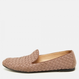 Bottega Veneta Pink Intrecciato Leather Smoking Slippers Size 38.5