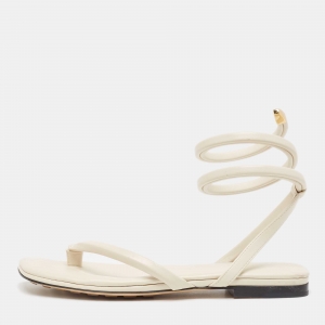 Pre Owned Bottega Veneta Cream Leather Spiral Flat Sandals Size 40